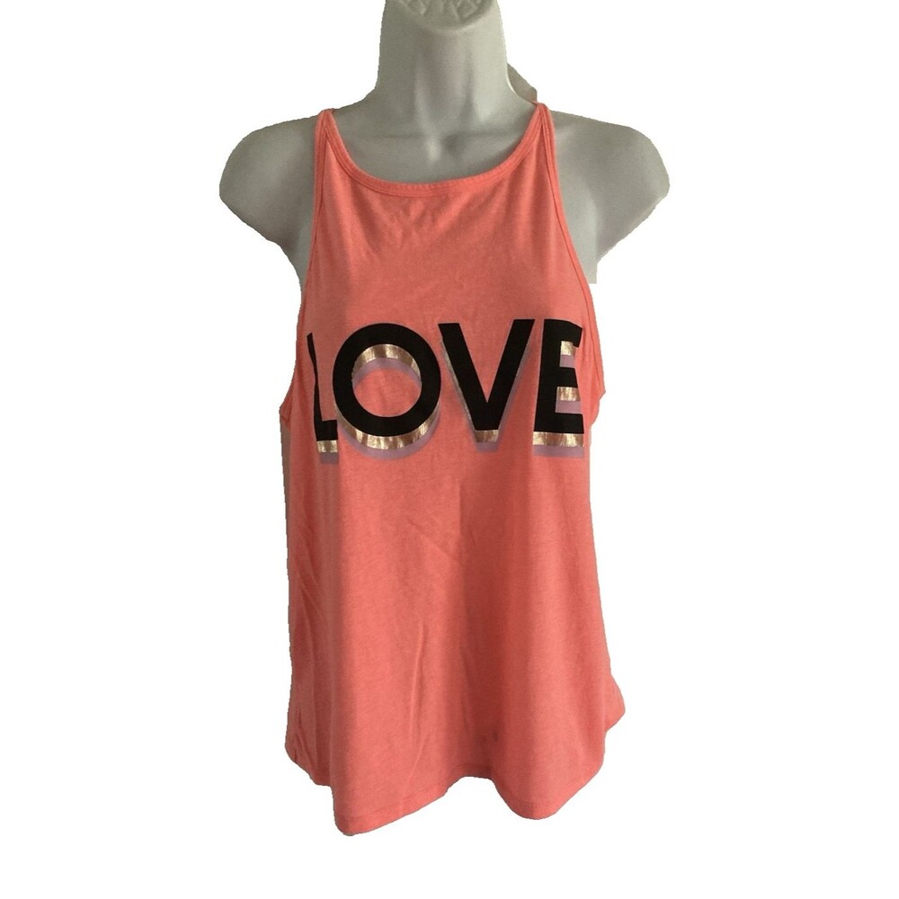 Victoria's Secret Sport Love Print Tank Top Sz M Coral Orange Loose Fit Strappy